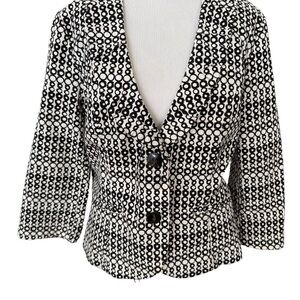 CAbi Black and White Geometric Blazer Textured Knit